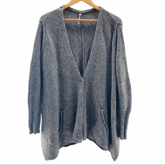 Free People Sweaters - Free People Grey “Shark Bite’ Wool Blend Cardigan
